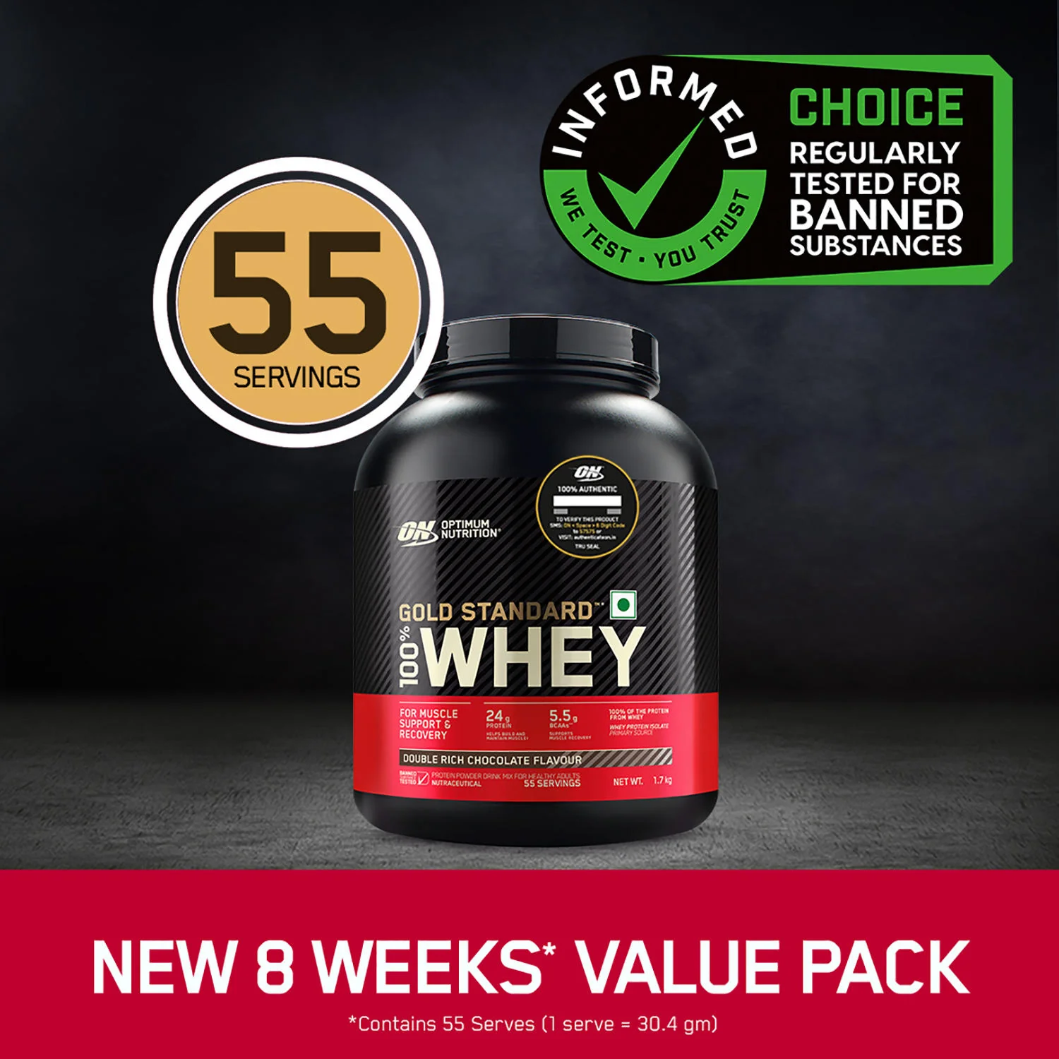 Gold Standard 100% Whey Protein Powder  Double Rich Chocolate 1.7 kg + Pre Workout Green Apple - Image 6