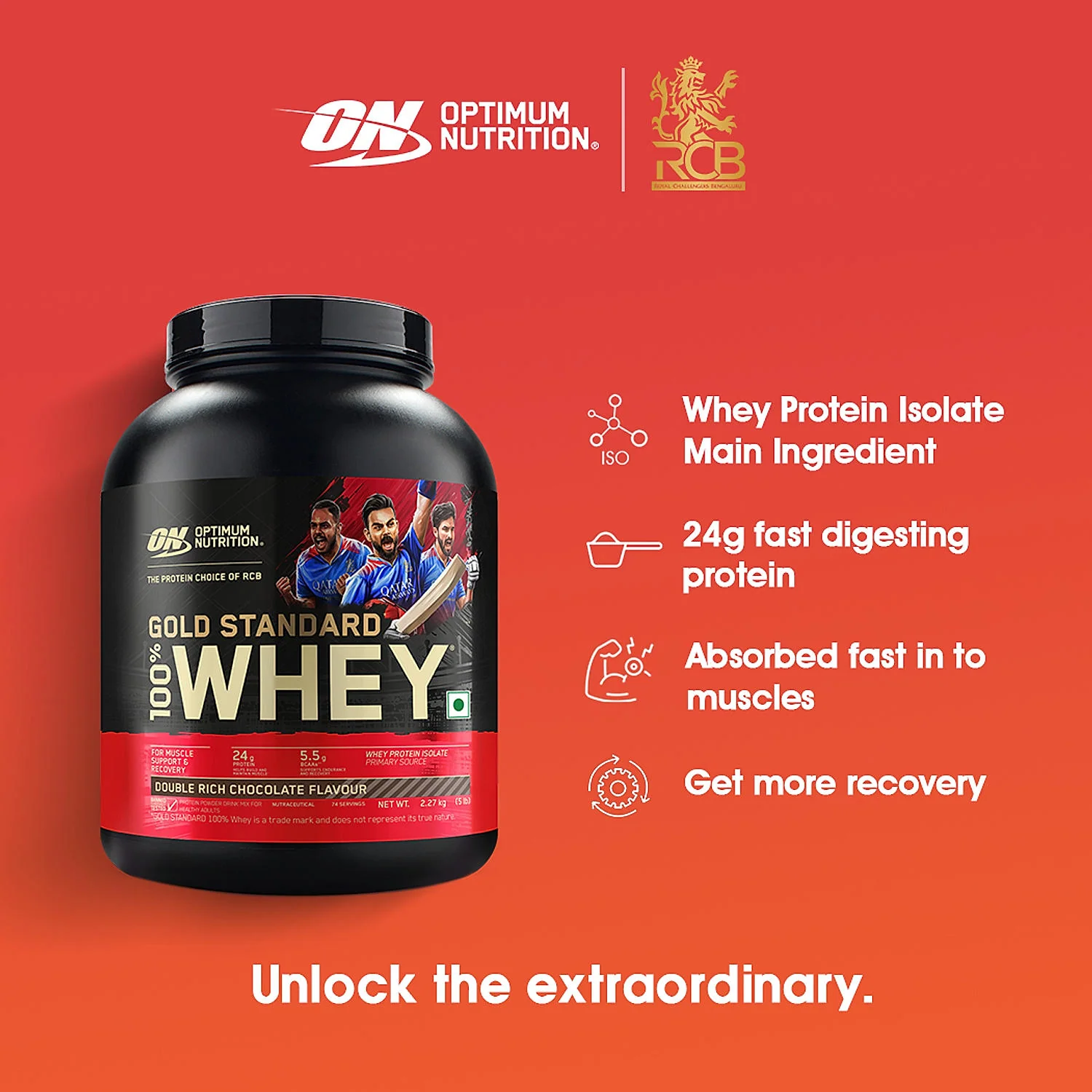 Gold Standard 100% Whey Protein Powder Double Rich Chocolate 5 lbs and Micronised Creatine Powder Unflavoured  250 g - Image 4