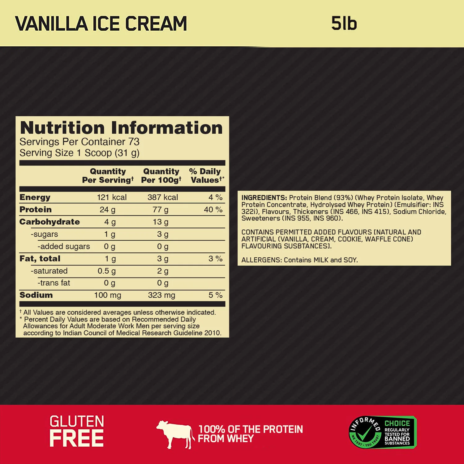 Gold Standard 100% Whey Protein Powder | Vanilla Ice Cream | 5 lbs - Image 8