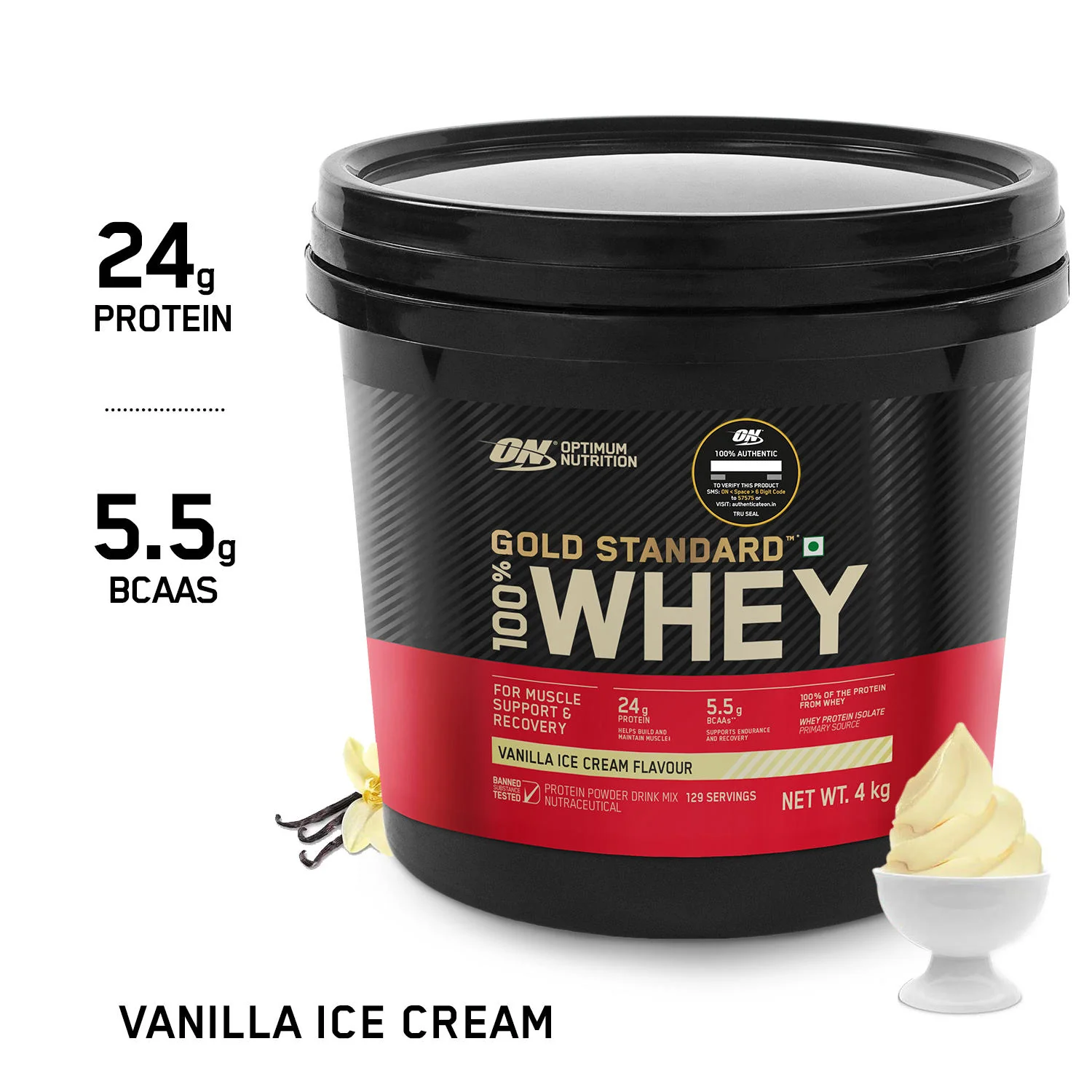 Gold Standard 100% Whey Protein Powder  Vanilla Ice Cream 4 kg + Pre Workout Green Apple - Image 8