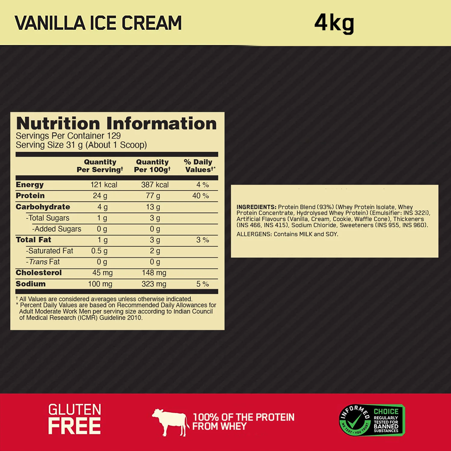 Gold Standard 100% Whey Protein Powder  Vanilla Ice Cream 4 kg + Pre Workout Green Apple - Image 9