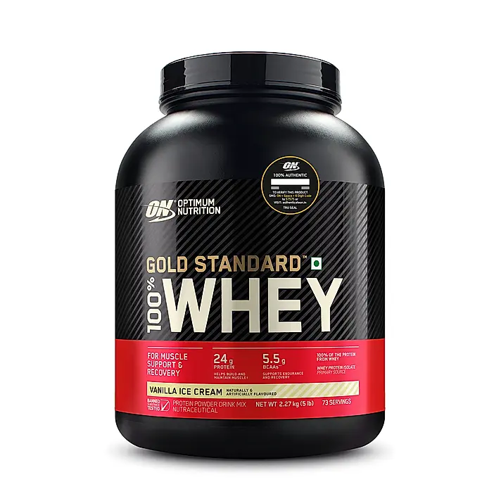 Gold Standard 100% Whey Protein Powder Vanilla Ice Cream 5 lbs + Pre Workout Green Apple - Image 3
