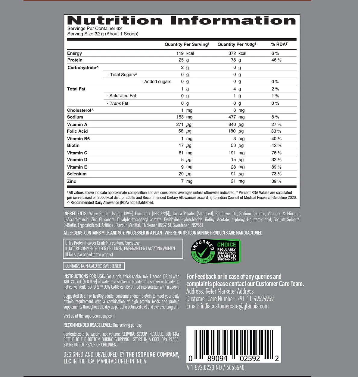 Isopure 2 kg Chocolate + Isopure 100% Creatine Monohydrate Micronized, 250g - Image 10