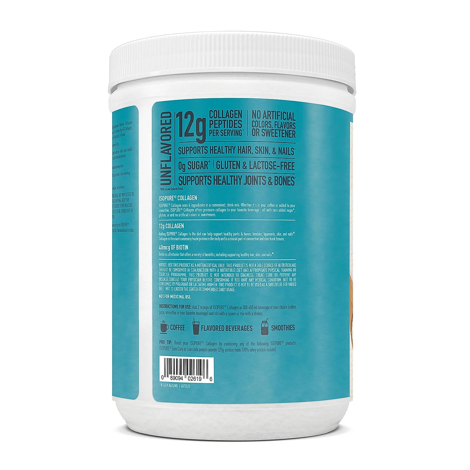 Isopure Collagen Peptides (12g/serve) with Type I,II & III Collagen (Unflavoured)- 250g - Image 10
