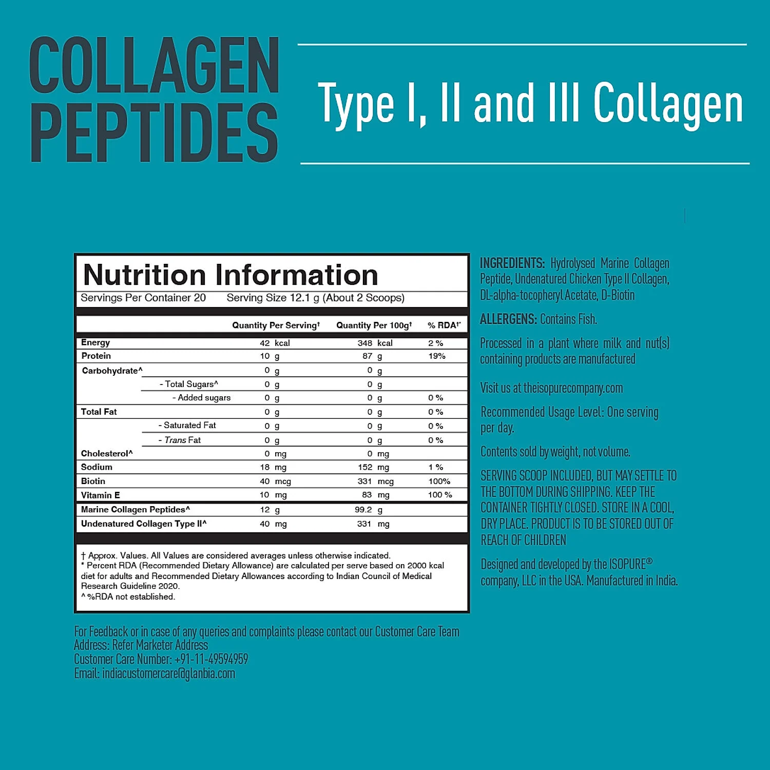 Isopure Collagen Peptides (12g/serve) with Type I,II & III Collagen (Unflavoured)- 250g - Image 6